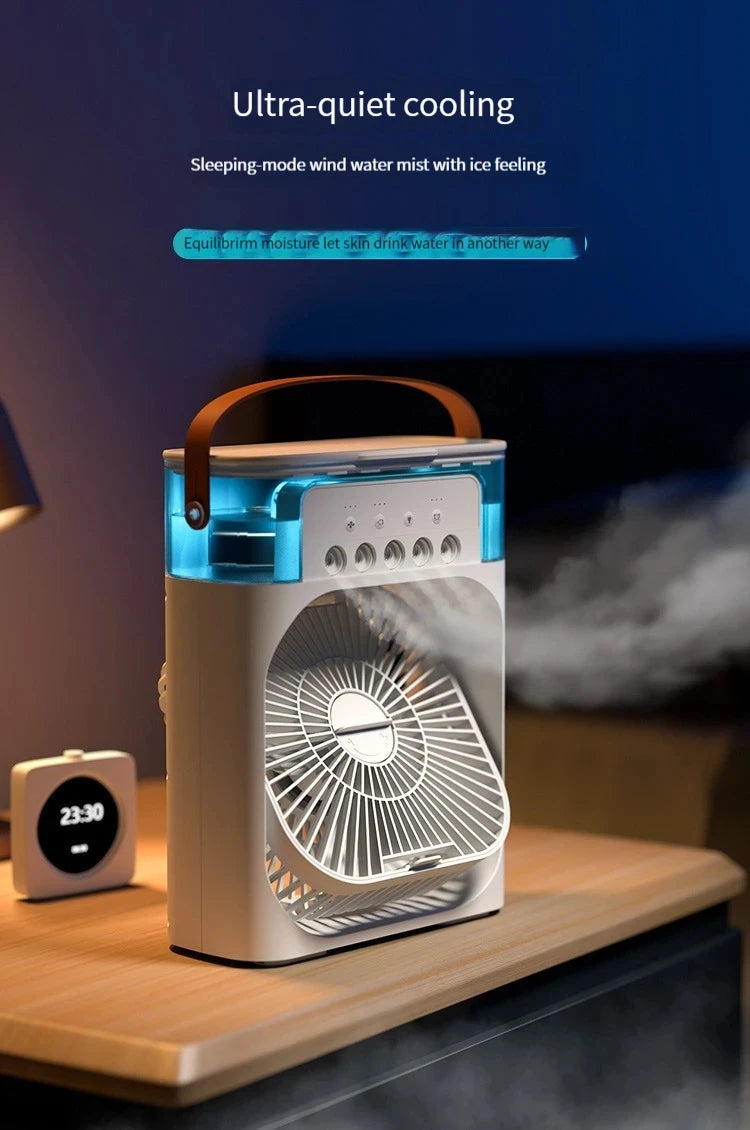 Humidificateur d'air, ventilateur USB, brumisateur d'eau, petit climatiseur, mini ventilateur, refroidisseur d'air silencieux refroidi à l'eau, 3 en 1