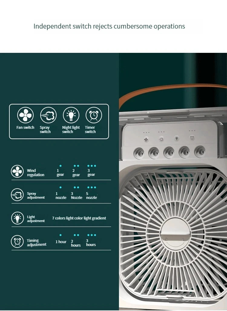 Humidificateur d'air, ventilateur USB, brumisateur d'eau, petit climatiseur, mini ventilateur, refroidisseur d'air silencieux refroidi à l'eau, 3 en 1