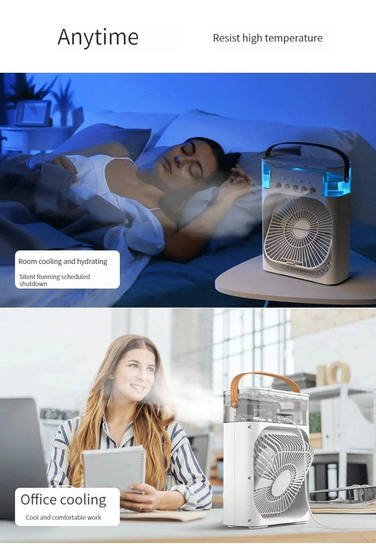 Humidificateur d'air, ventilateur USB, brumisateur d'eau, petit climatiseur, mini ventilateur, refroidisseur d'air silencieux refroidi à l'eau, 3 en 1