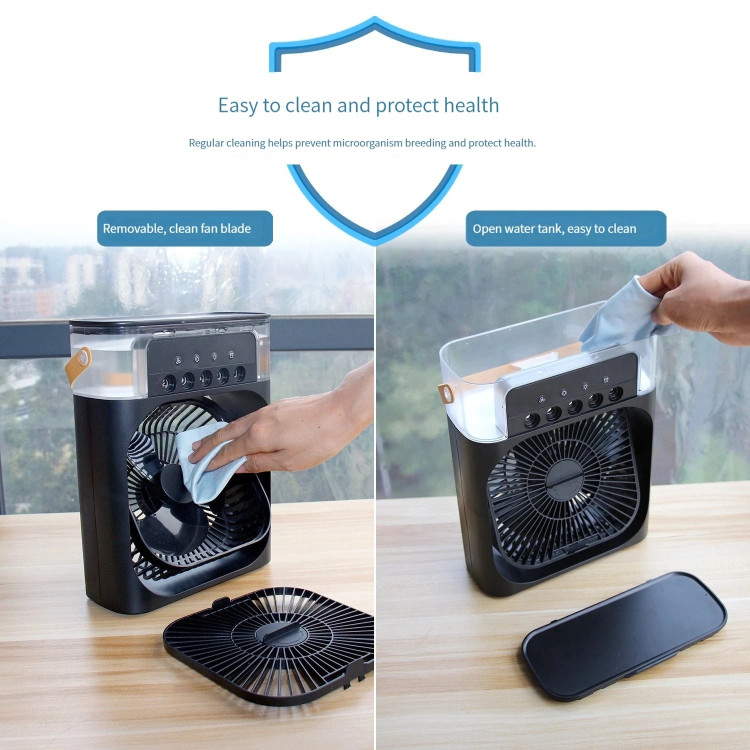 Humidificateur d'air, ventilateur USB, brumisateur d'eau, petit climatiseur, mini ventilateur, refroidisseur d'air silencieux refroidi à l'eau, 3 en 1